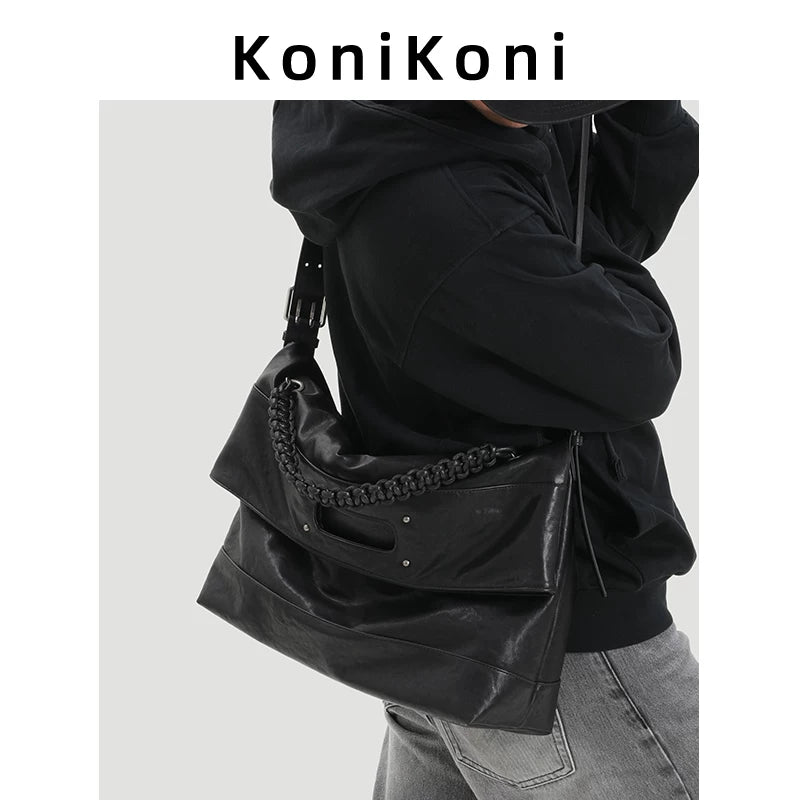 KoniKoni Leather Crossbody Large Capacity Tote Bag