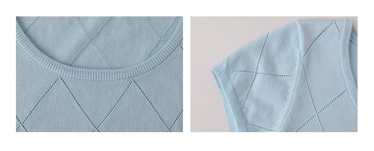 VOOE Hollow U Neck Knitted Slim Fit Breathable Tee