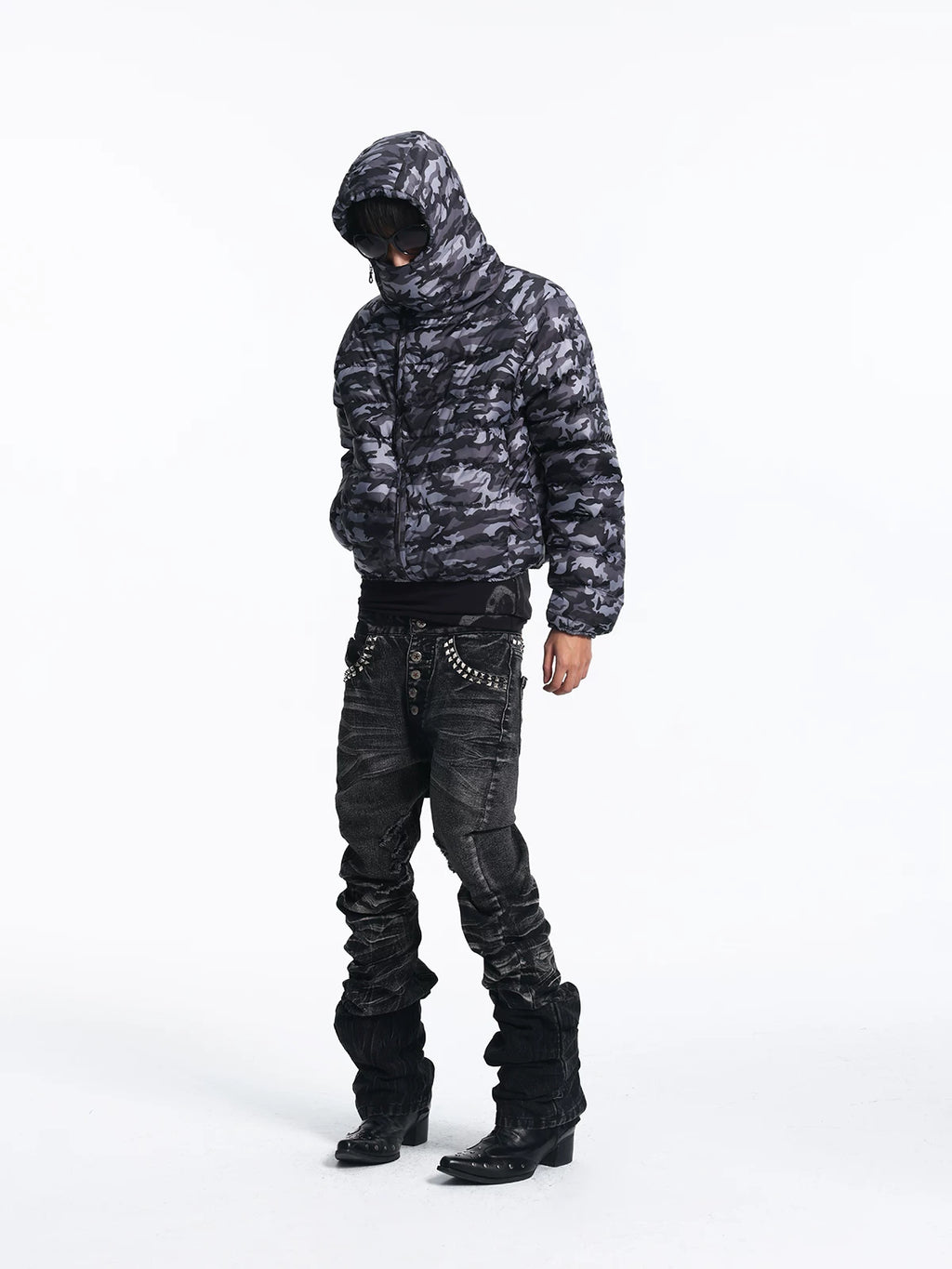 Lightinus Camo 90 White Duck Down Stand-Up Collar Hooded Down Jacket