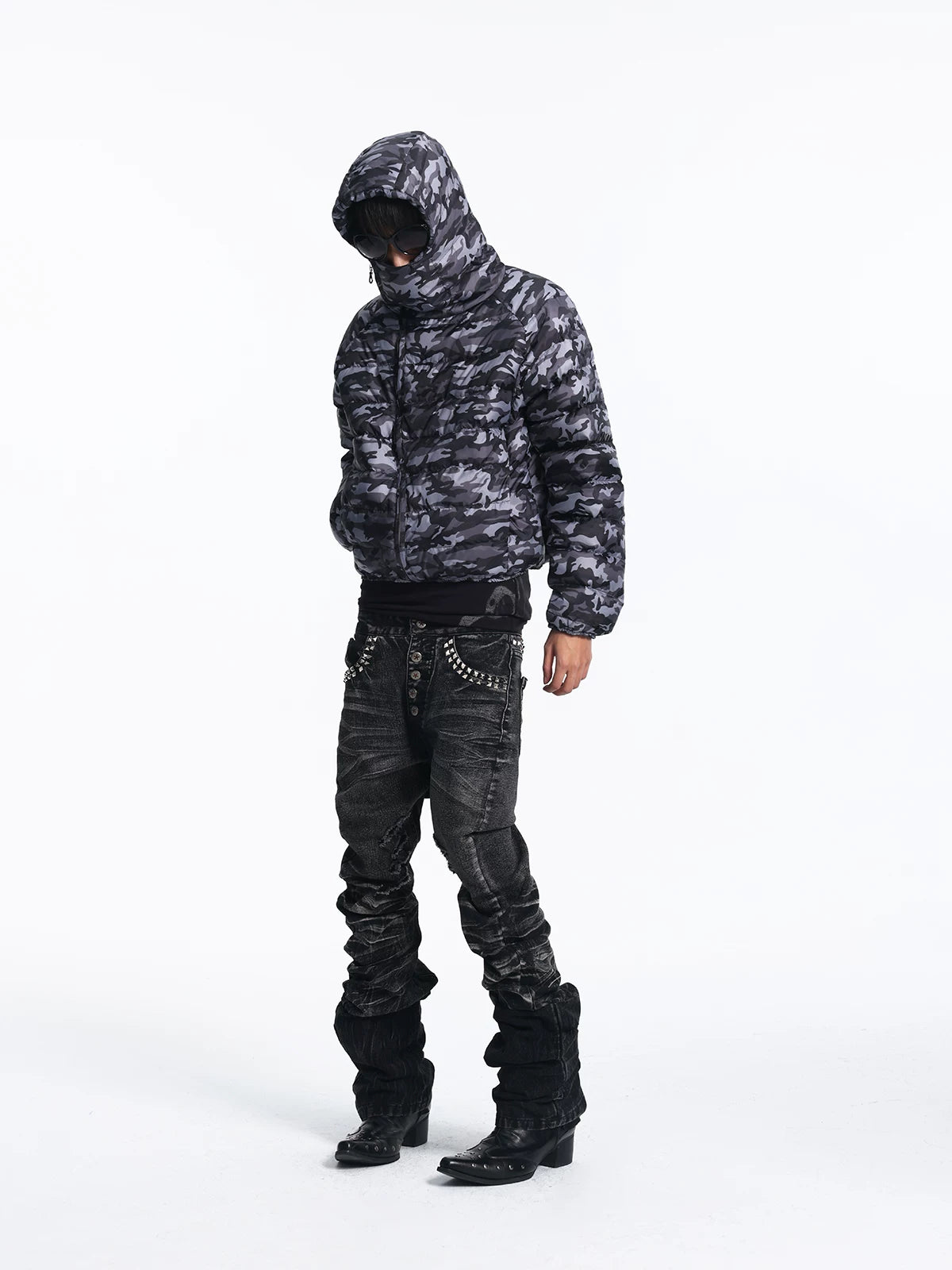 Lightinus Camo 90 White Duck Down Stand-Up Collar Hooded Down Jacket