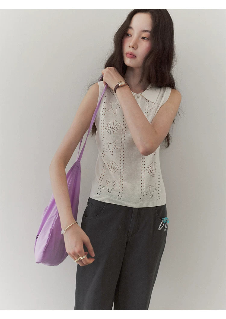 VOOE Jacquard Hollow Thin Knitted Vest