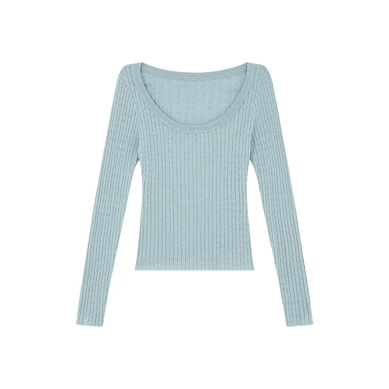 KANO Crew Neck Stretch Slim-fit Twisted Knitted Sweater