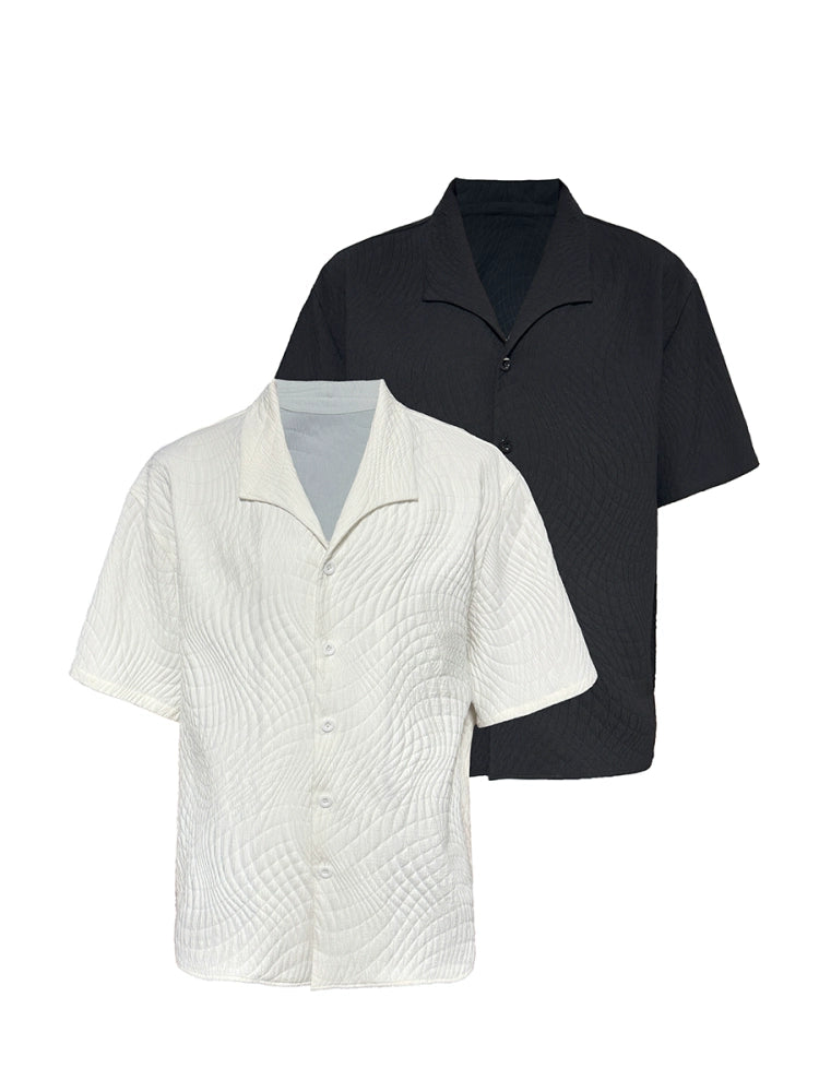JCAESAR Seagull Collar Leaf Pattern Shirt