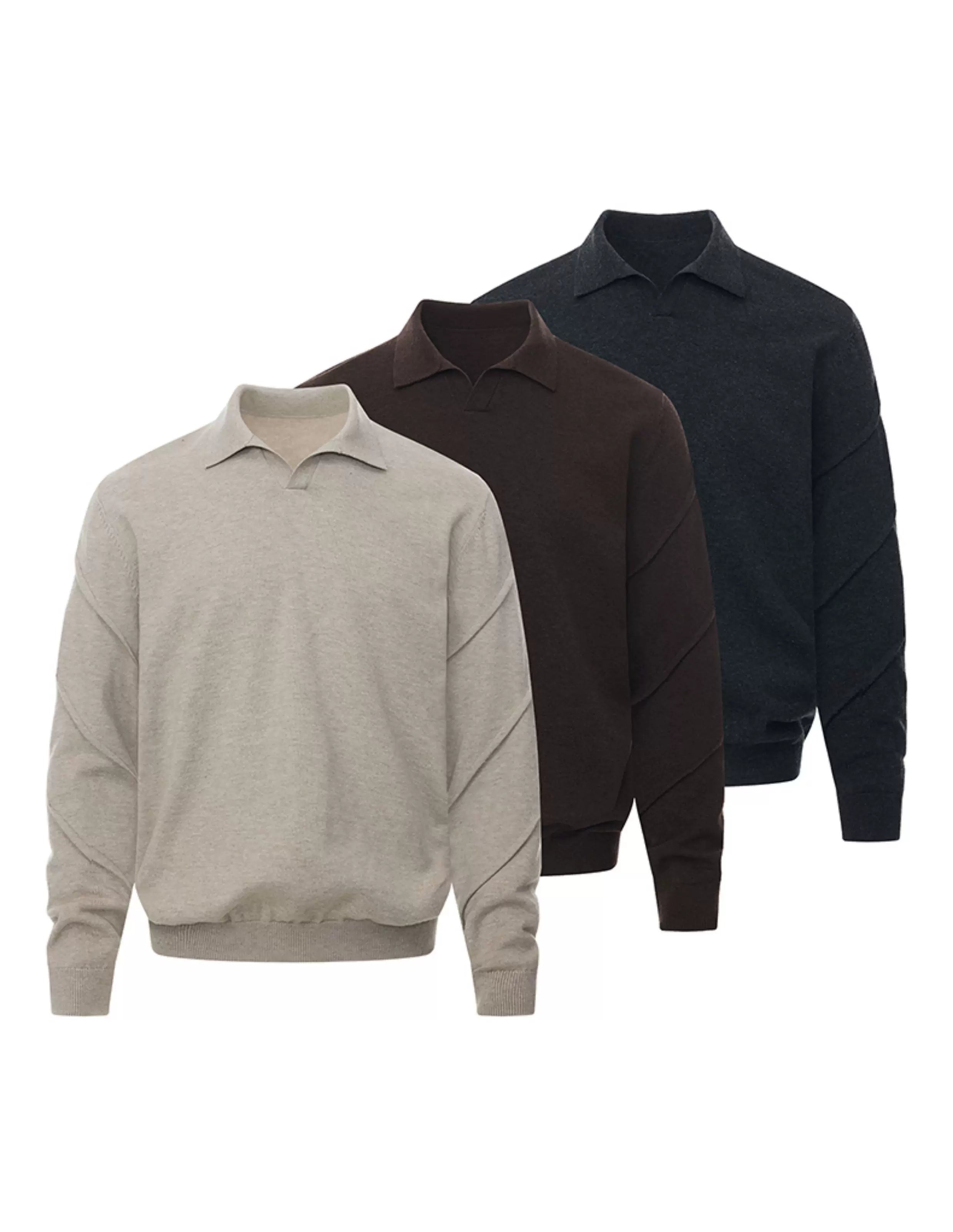 Borrowed Project V-Neck Knitted POLO Shirt Long Sleeve