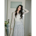XUJING Lace Floral Slim Long Sleeves