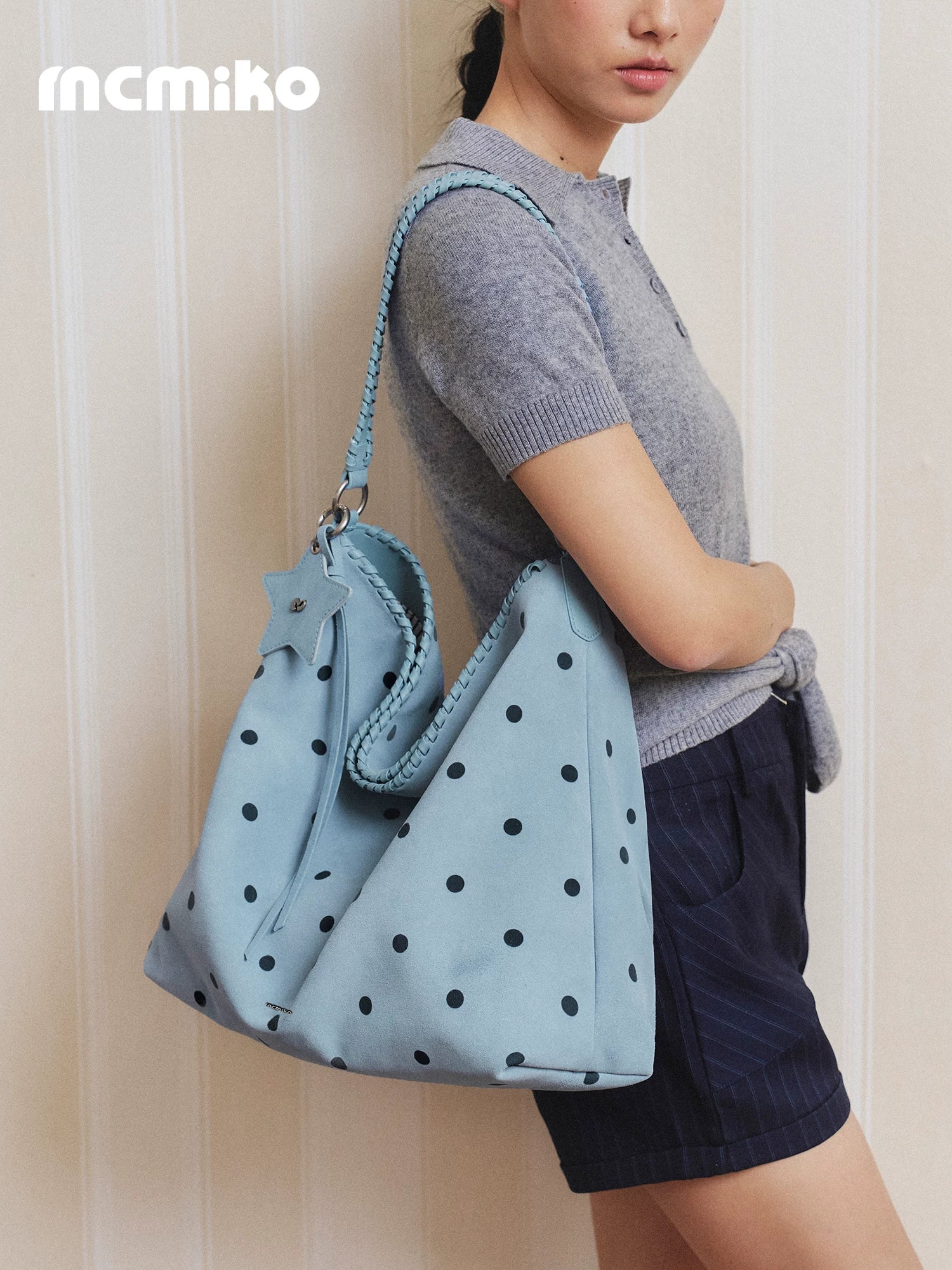 Mcmiko Suede Polka Dot Large Capacity Shoulder Bag