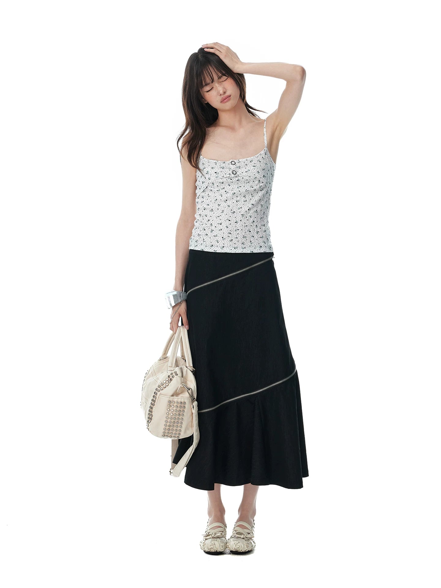JIKOO Irregular A-word Thin Mid-length Skirt
