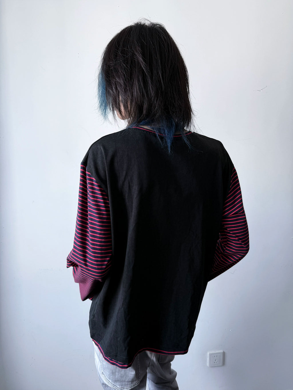 PAIKI Headphones Skull Striped Splicing Long-sleeved Sweater