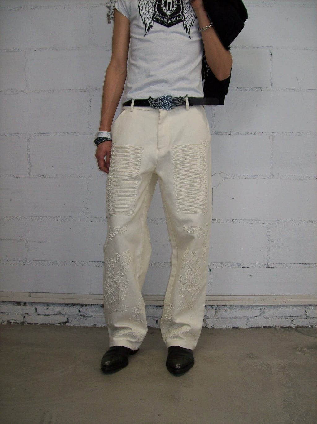 CHAI Rope Embroidered Woven Loose Straight Trousers