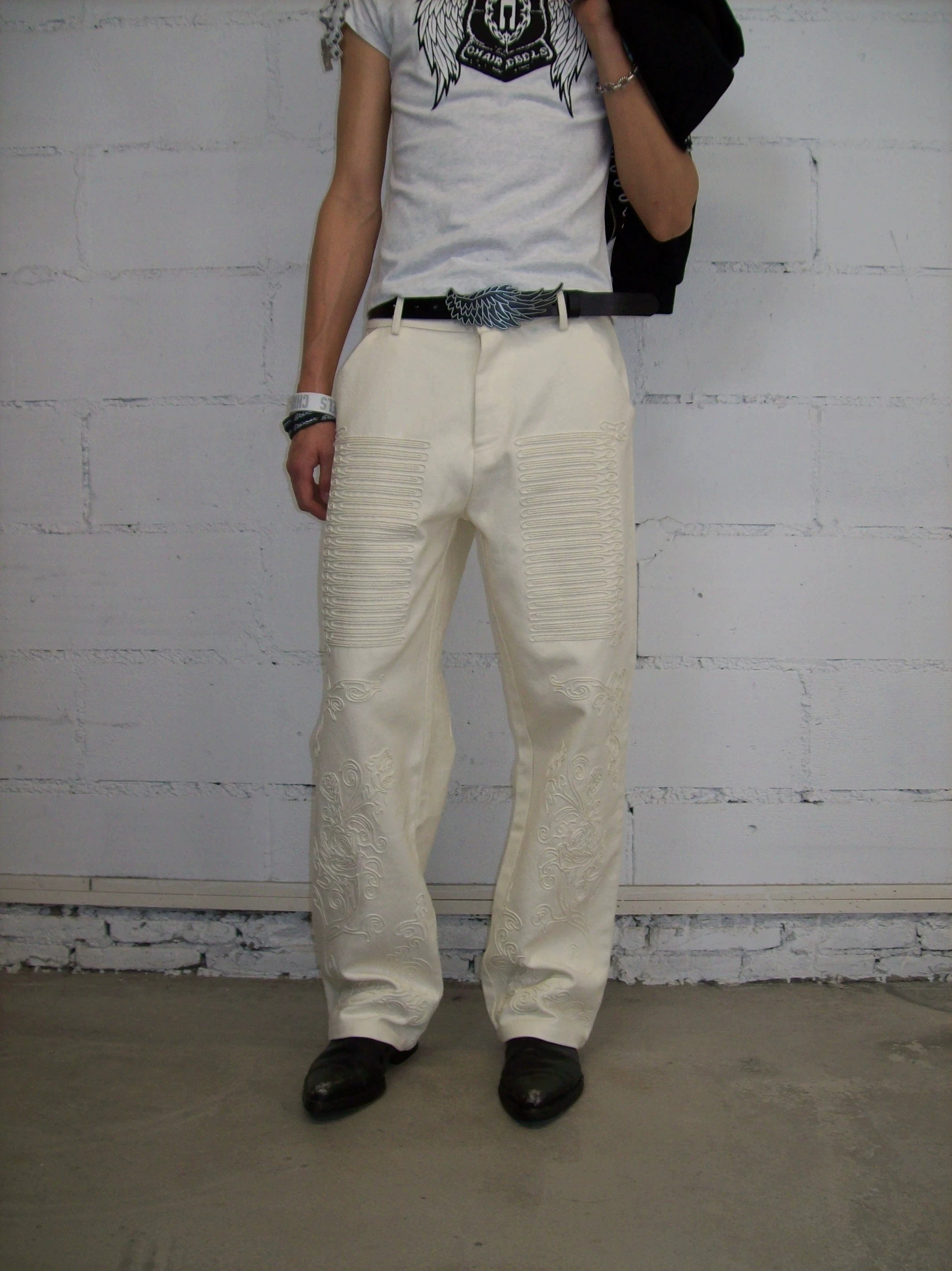 CHAI Rope Embroidered Woven Loose Straight Trousers