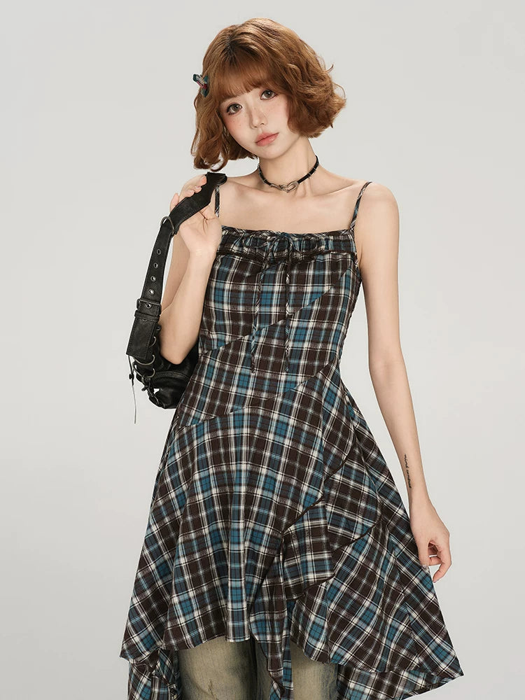 Girlyhalo Vintage Plaid Suspender Dress