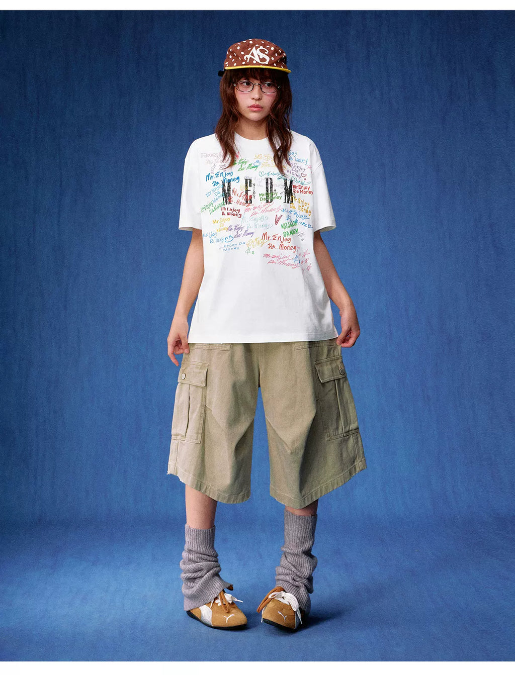 MEDM Font Graffiti Print Embroidery Loose Tee