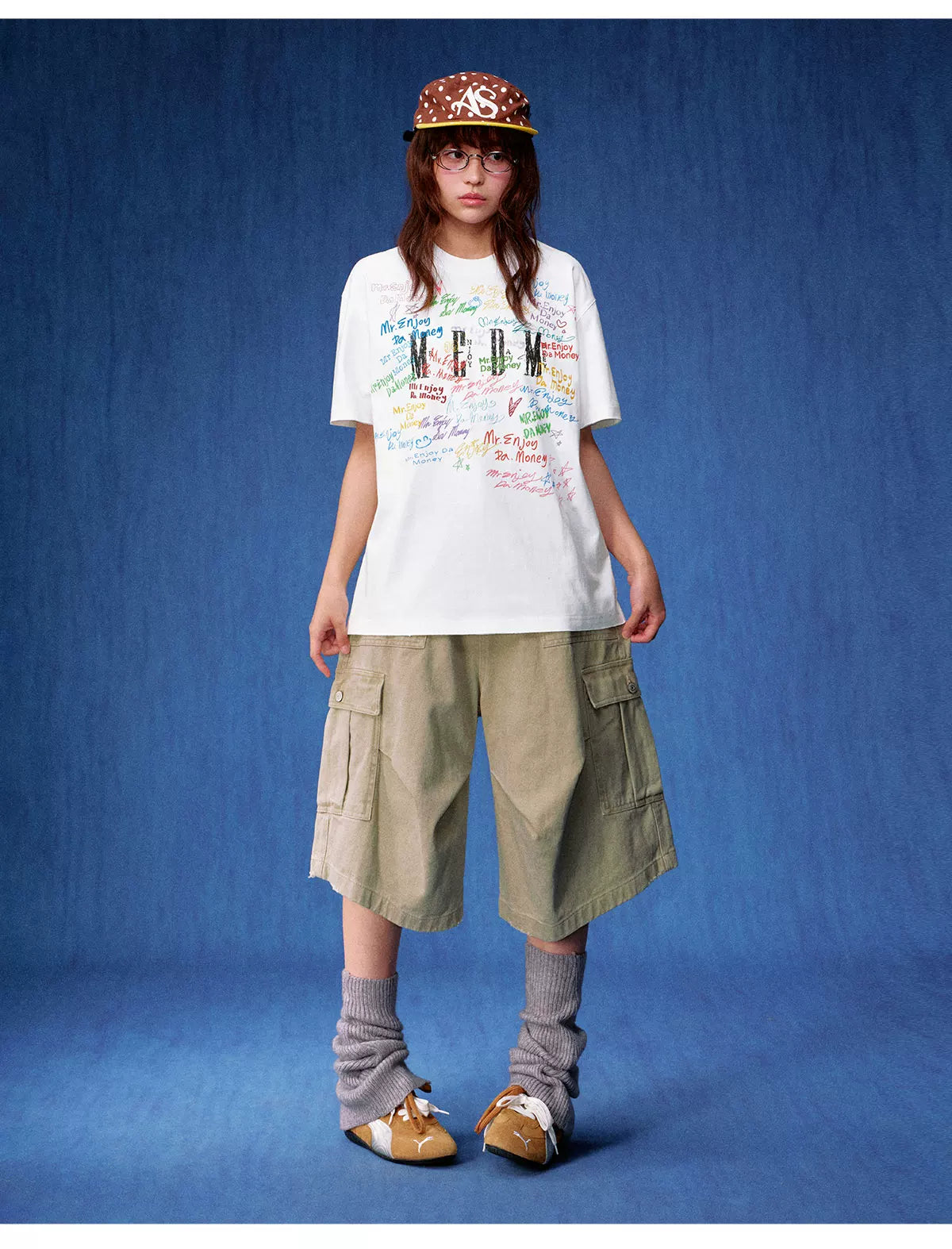 MEDM Font Graffiti Print Embroidery Loose Tee