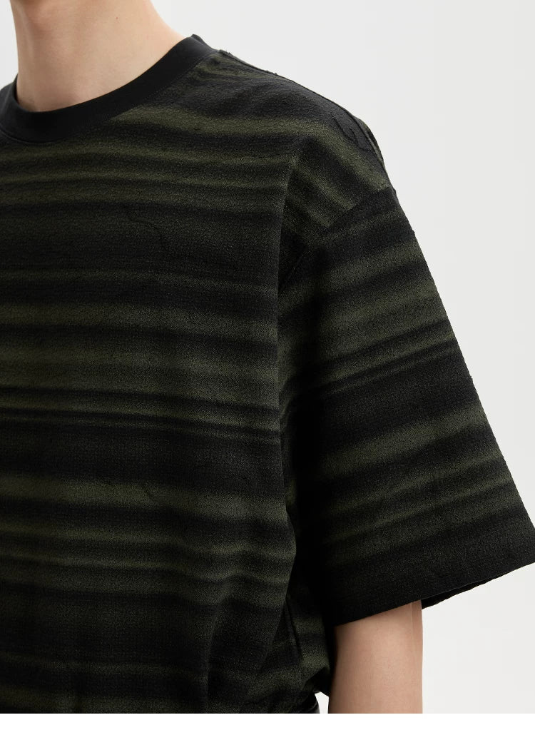 BUTTBILL Smudge Gradual Change Stripe Simple Tee