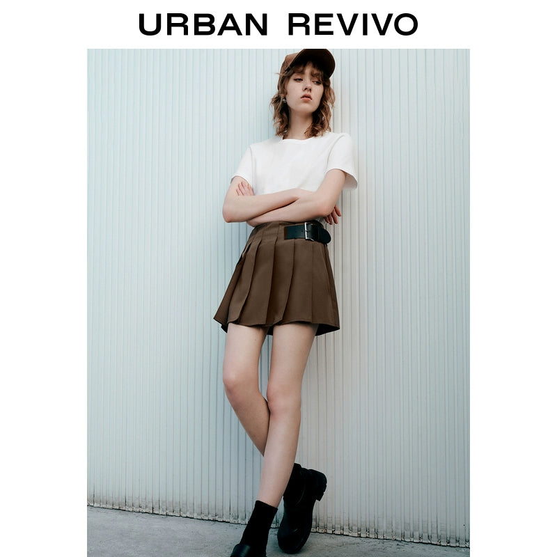 URBAN REVIVO Simple Basic Solid Color Cotton Round Neck Tee