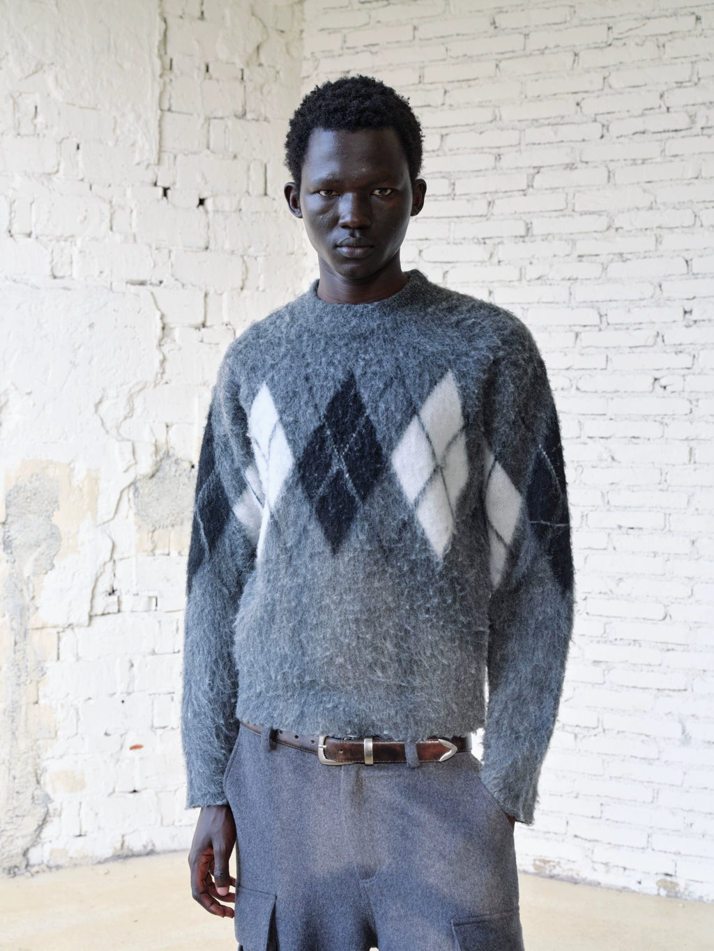VLABMADE Vintage Contrast Rhombus Knitted Sweater