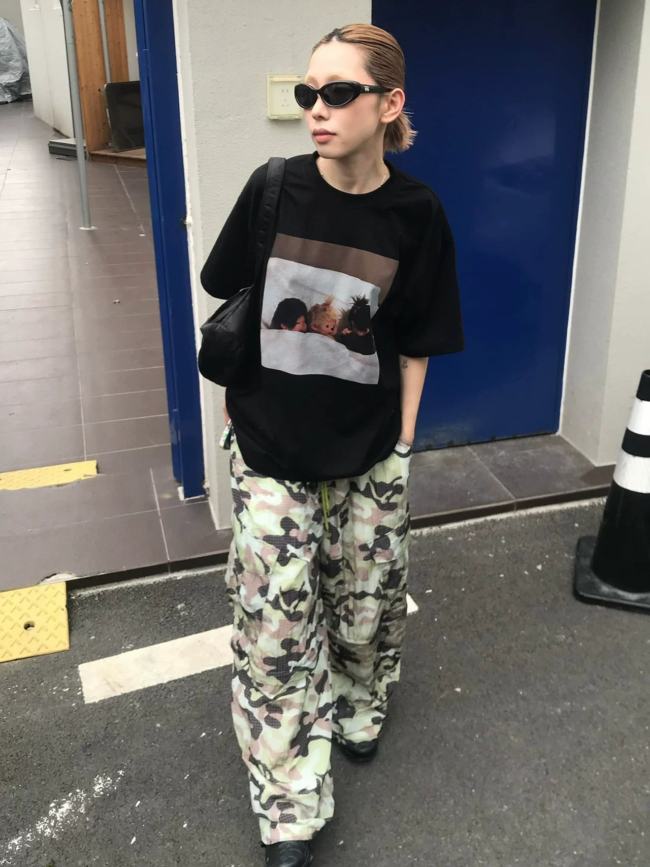 MMBBT Cartoon Printed Front Shoulder Loose Versatile Tee