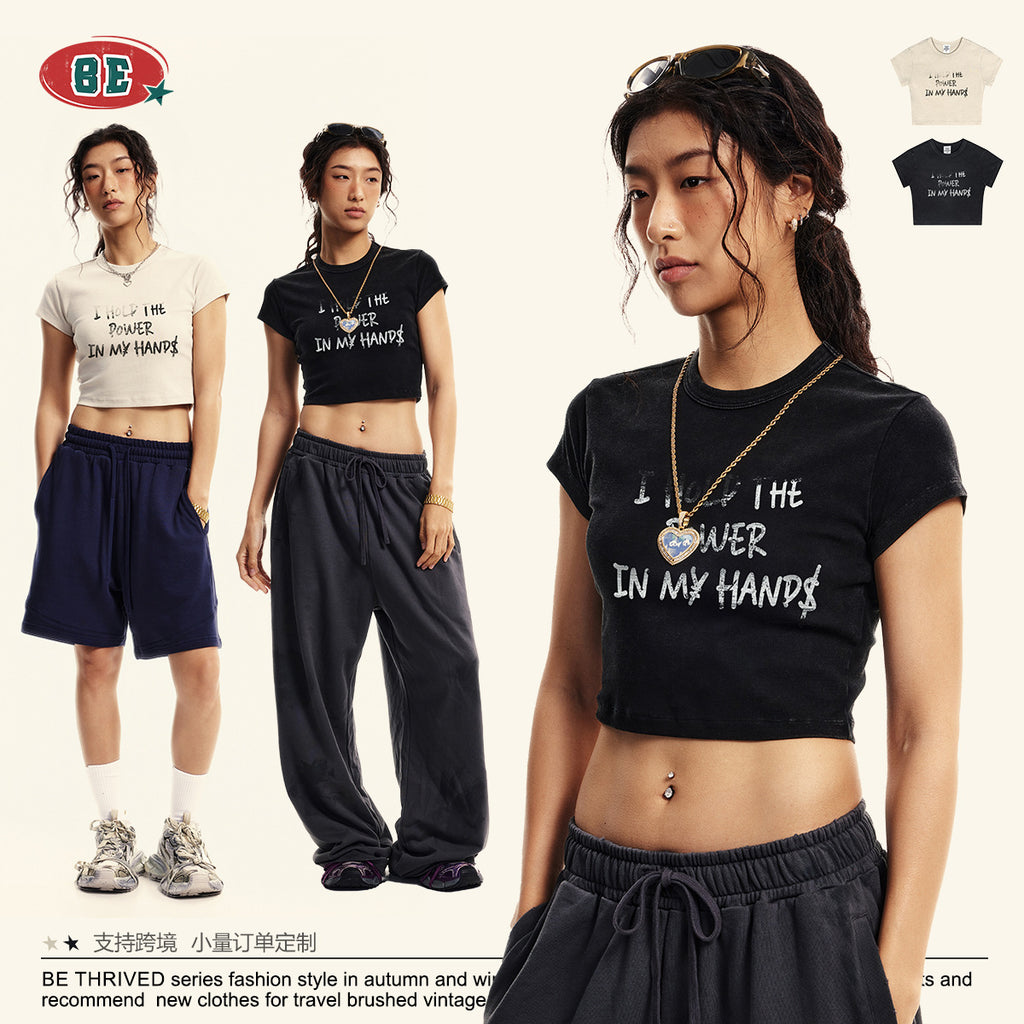 BE Women's Letter tee Slim Fit Crop Top
