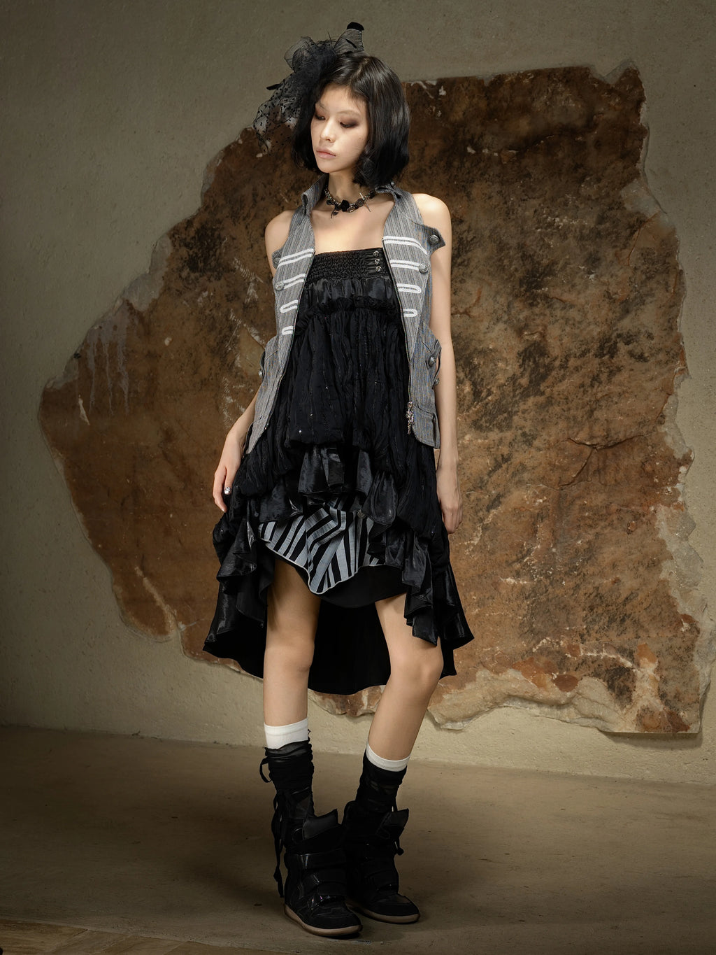 ARIADNAw Irregular Pull-pleated High-waisted Skirt