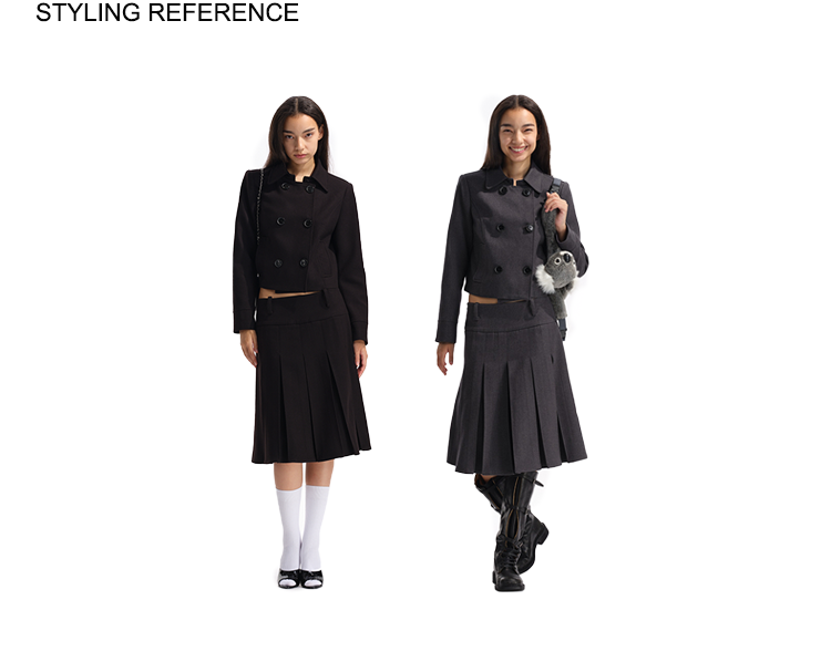 Two Little Guys Retro Double-breasted Jacket + Low-rise Suit Pleated Skirt