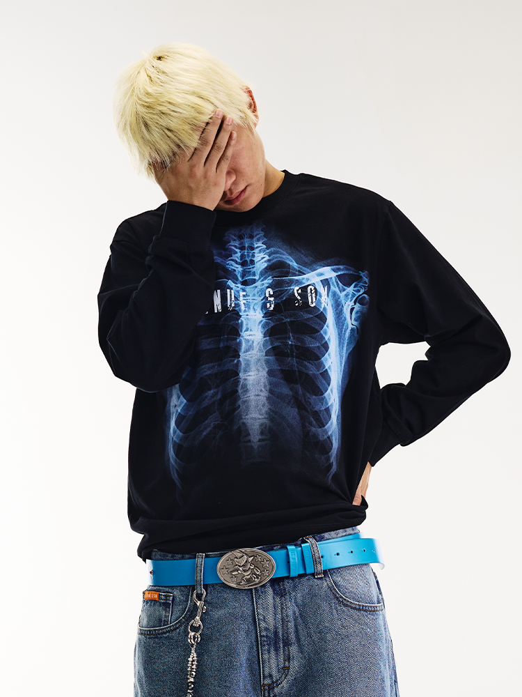 AVENUESON X-ray Perspective Skeleton Printing Cotton Long Sleeve