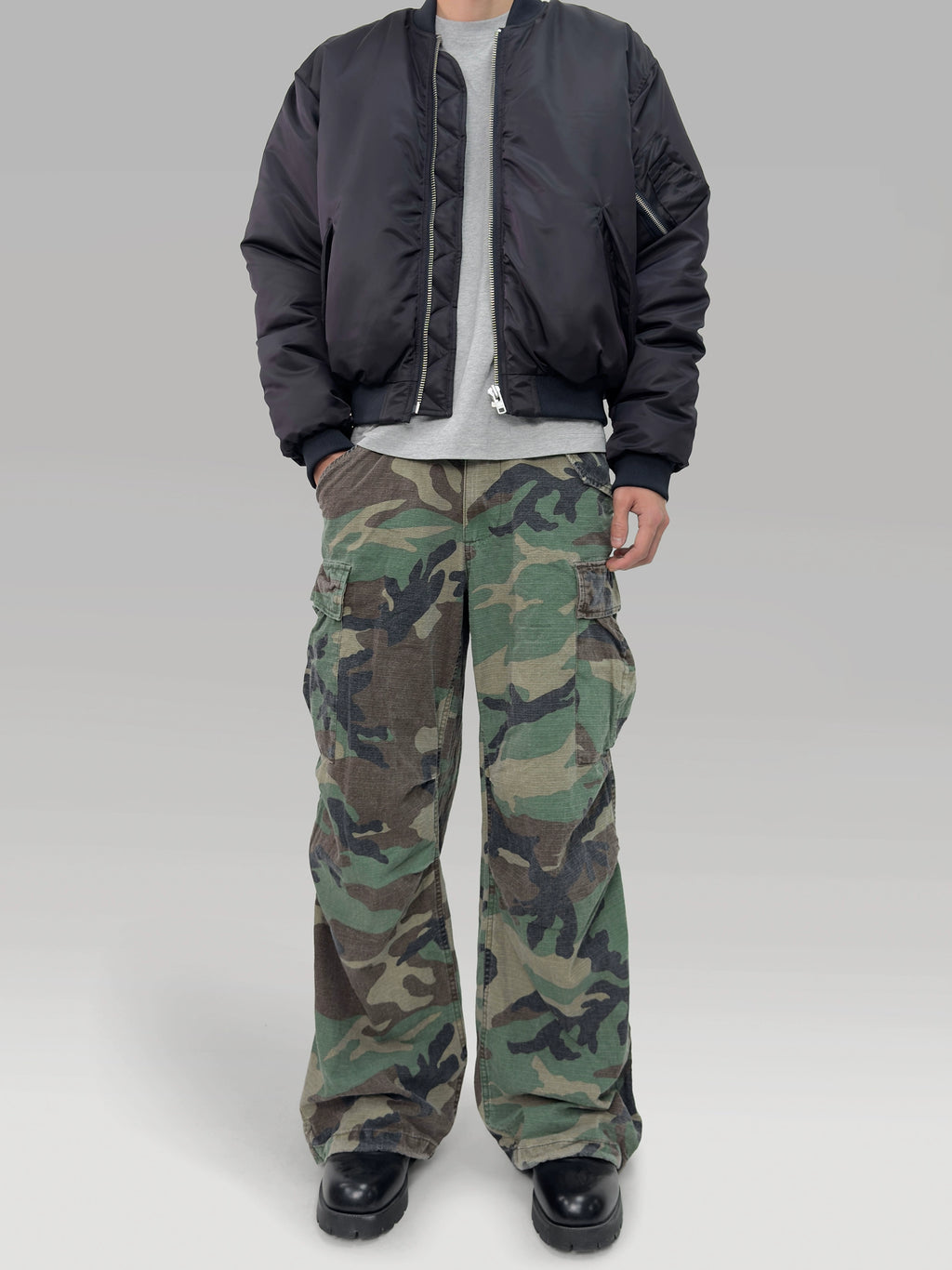 PLUS NO LOGO Camouflage Old Wide-leg Overalls