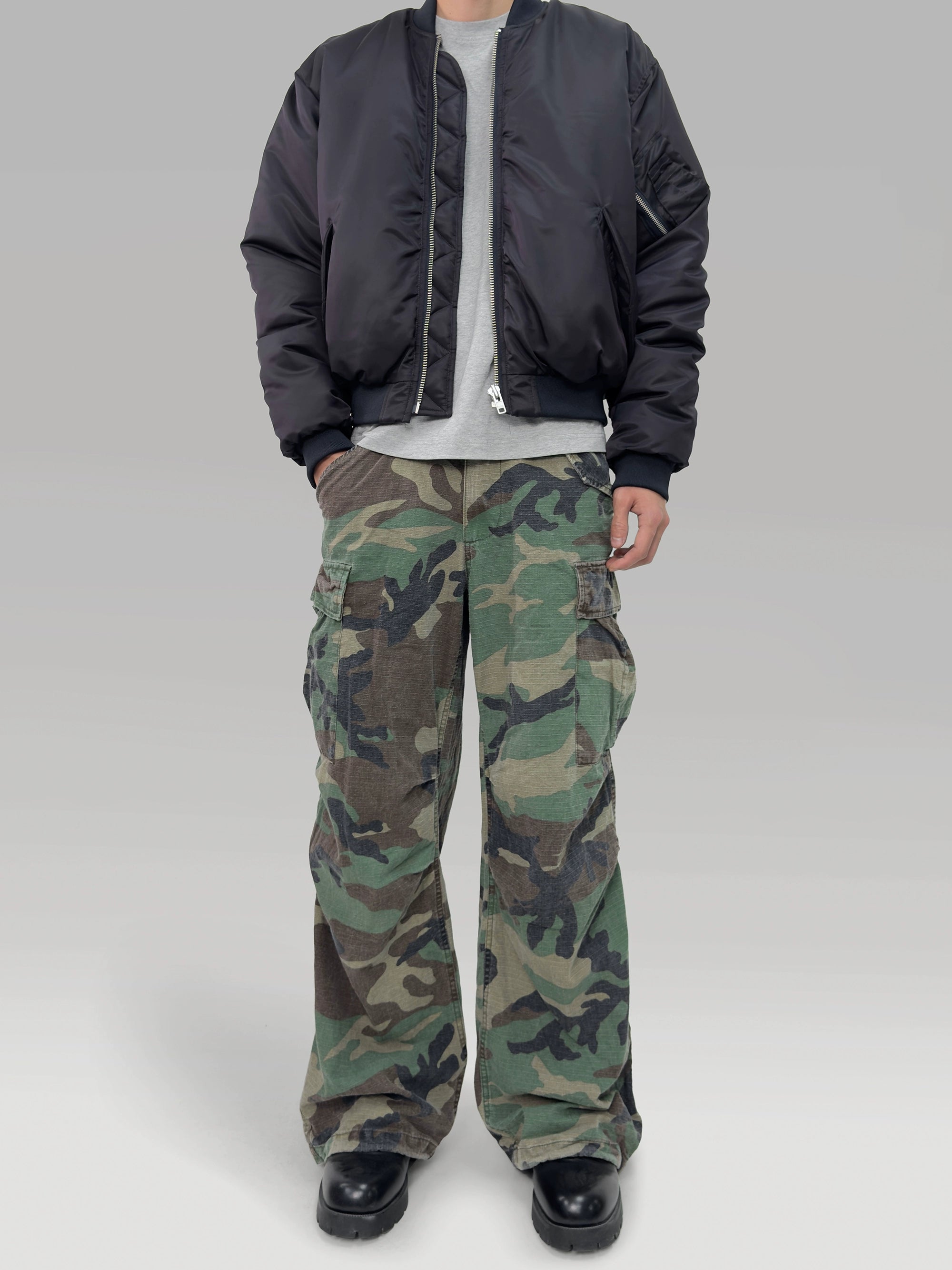 PLUS NO LOGO Camouflage Old Wide-leg Overalls