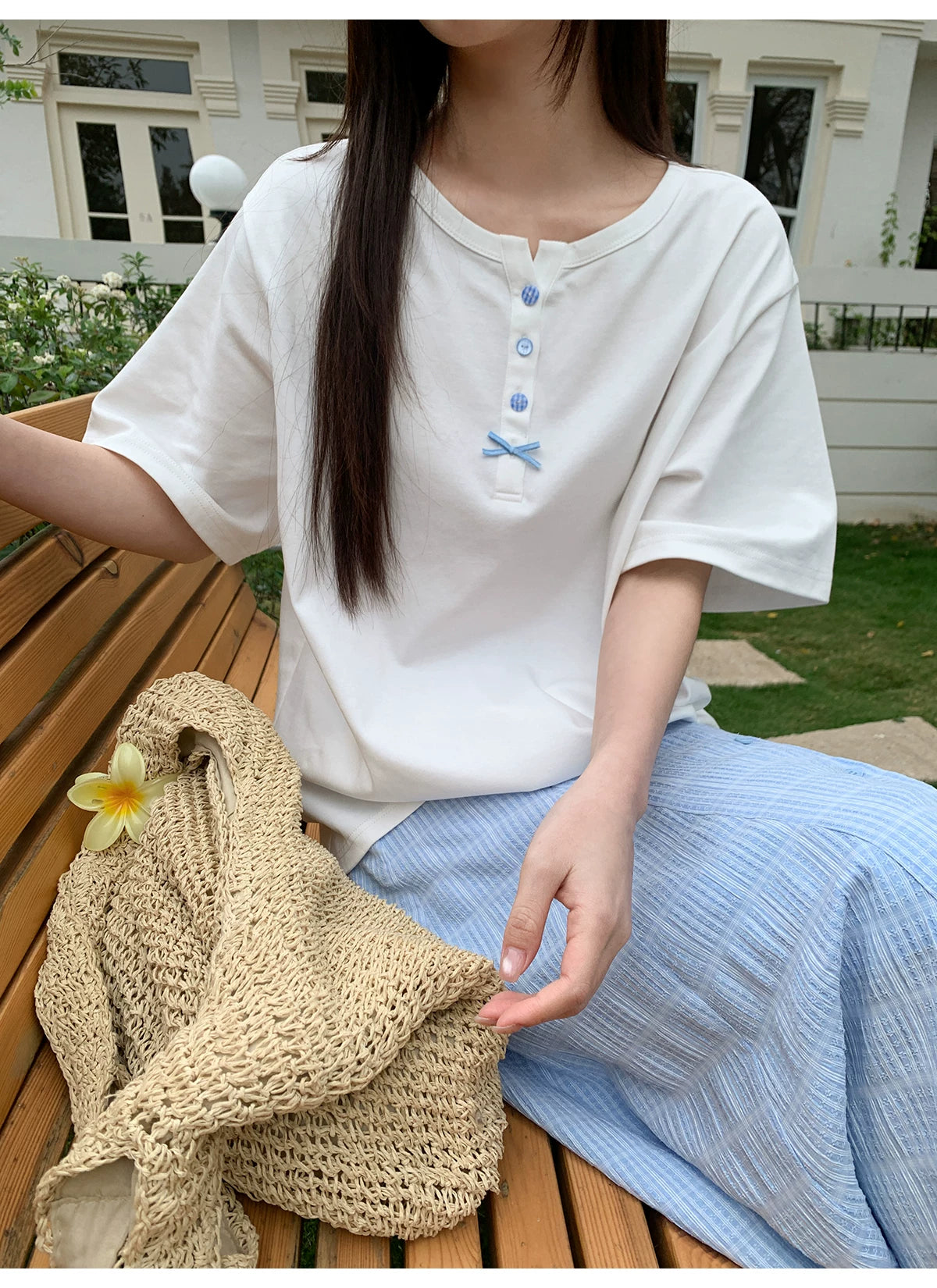 KANO Simple Button Henry Collar Casual Tee