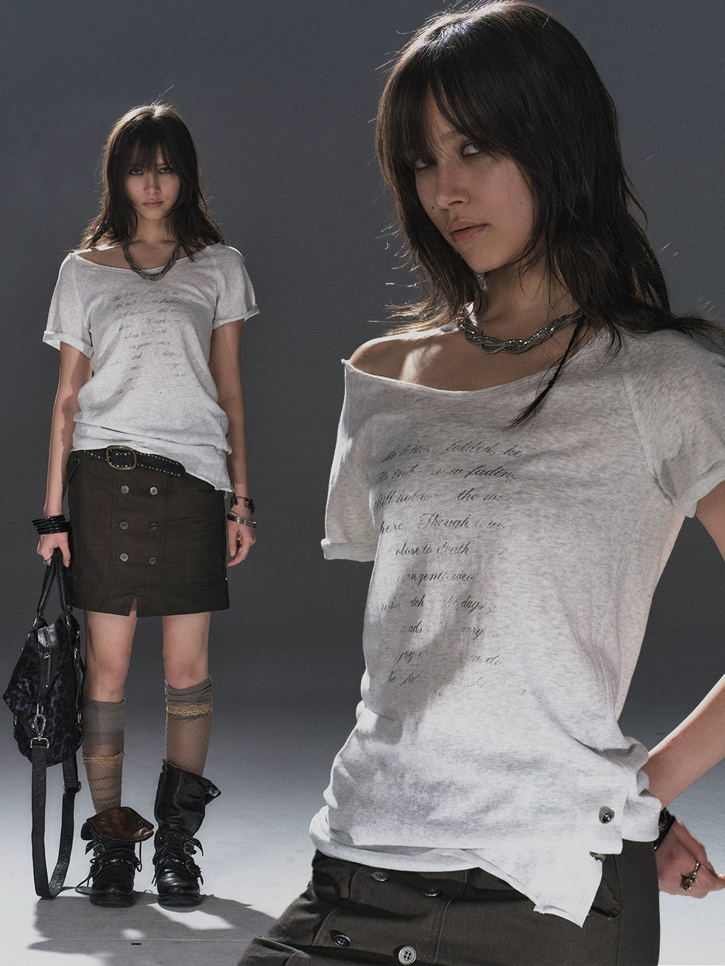 WearAndtear Light Large Round Neck Shoulder Plunger Tee