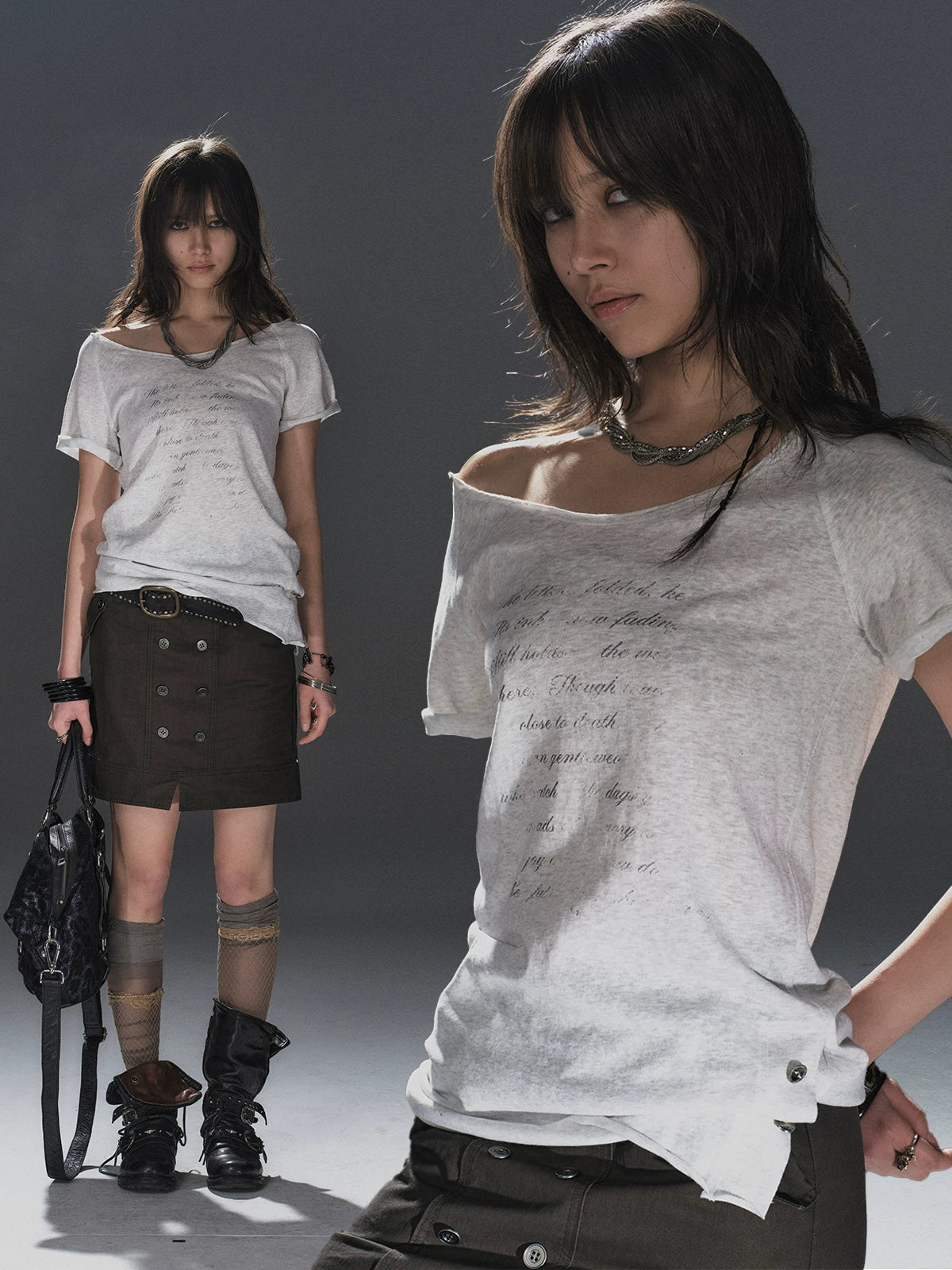 WearAndtear Light Large Round Neck Shoulder Plunger Tee