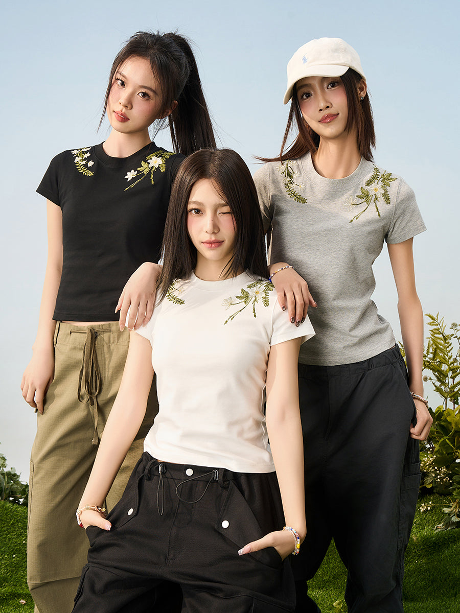 HACR Children's Fun Plant Flower Embroidery Tee