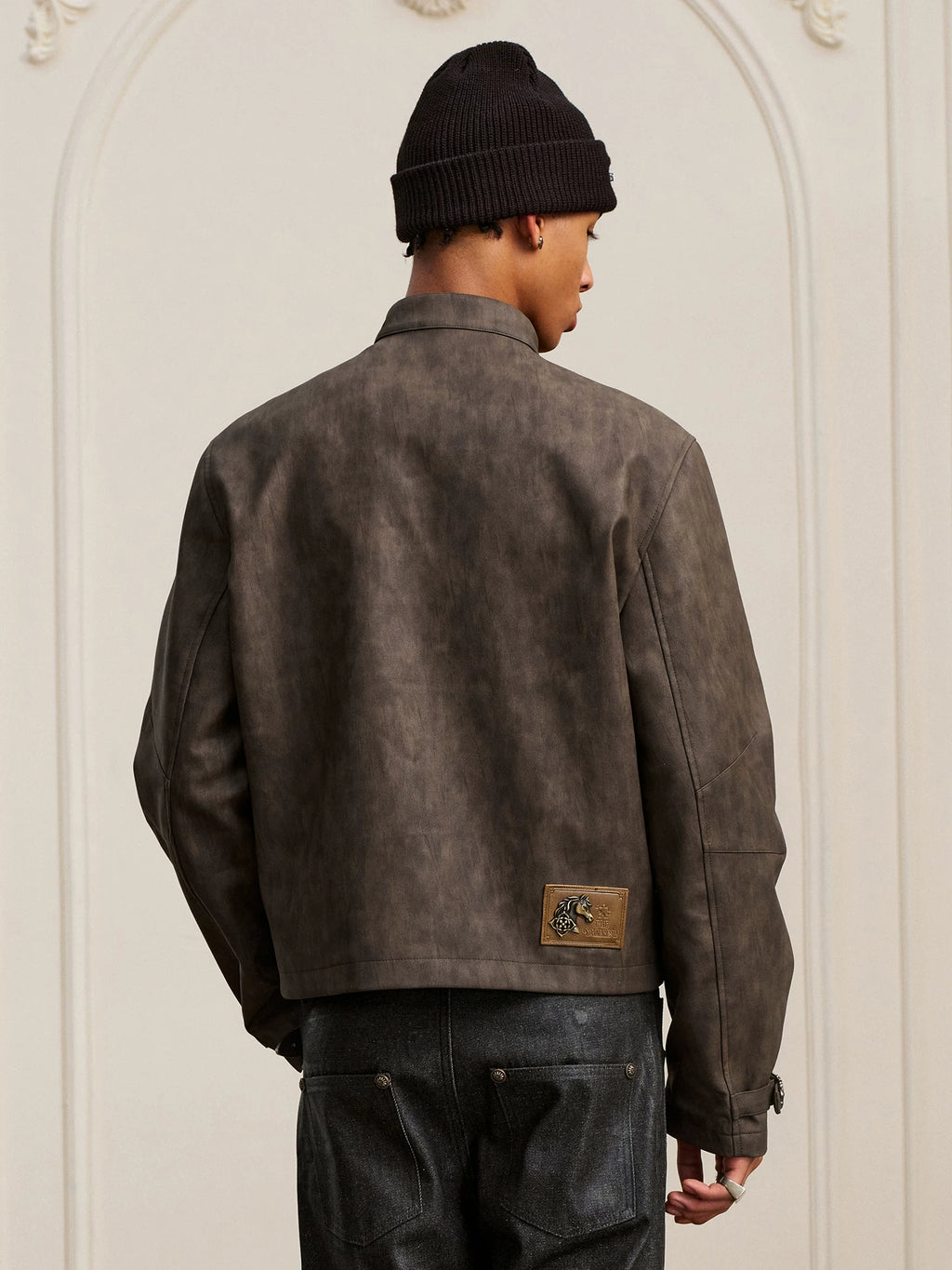 YADcrew Washed Mottled Aircraft Buckle Scimitar Locomotive Leather Jacket