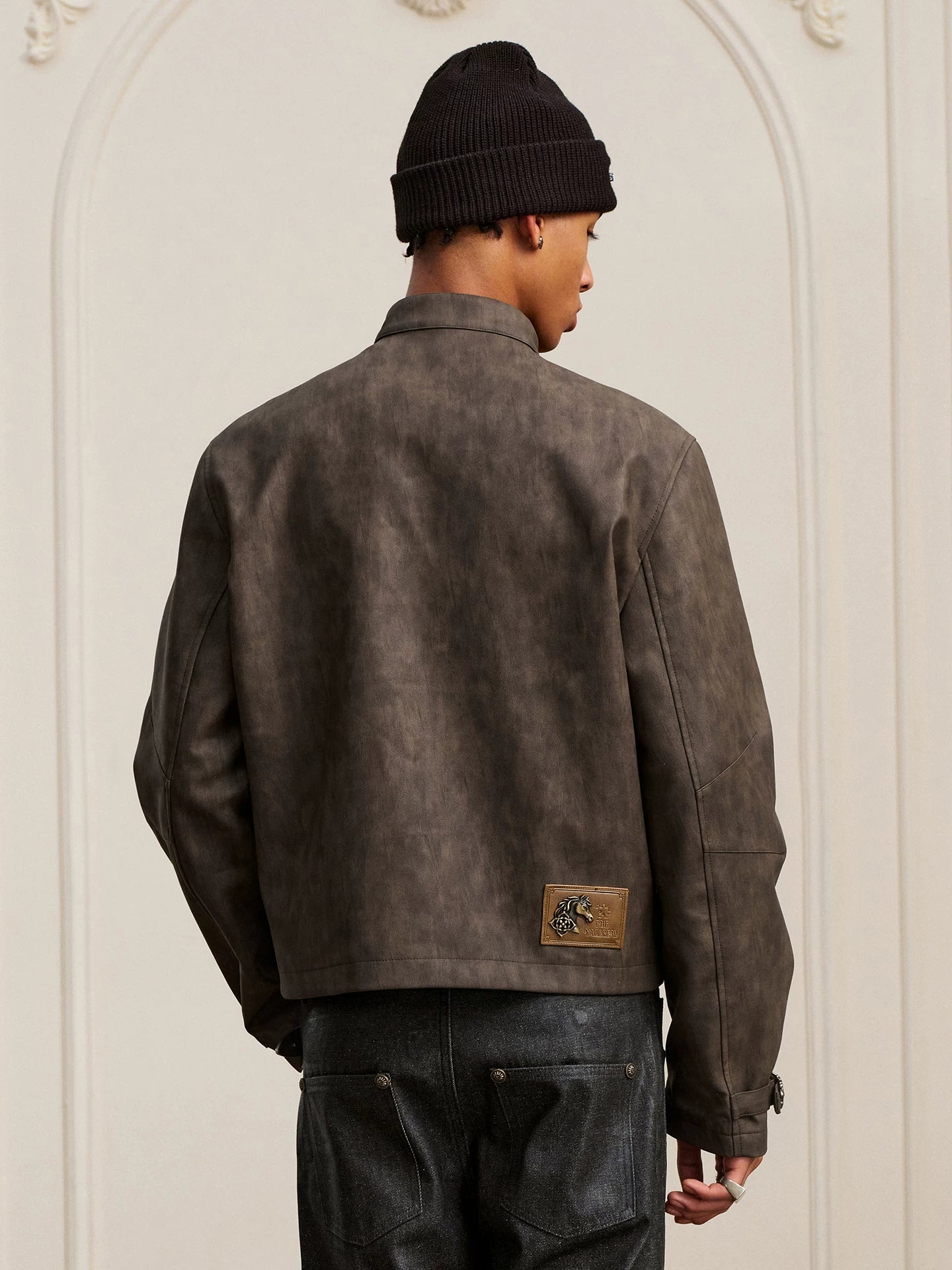 YADcrew Washed Mottled Aircraft Buckle Scimitar Locomotive Leather Jacket