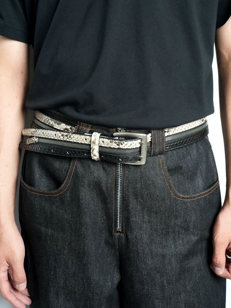 VOWPROGRESS Python Leather Zipper Belt