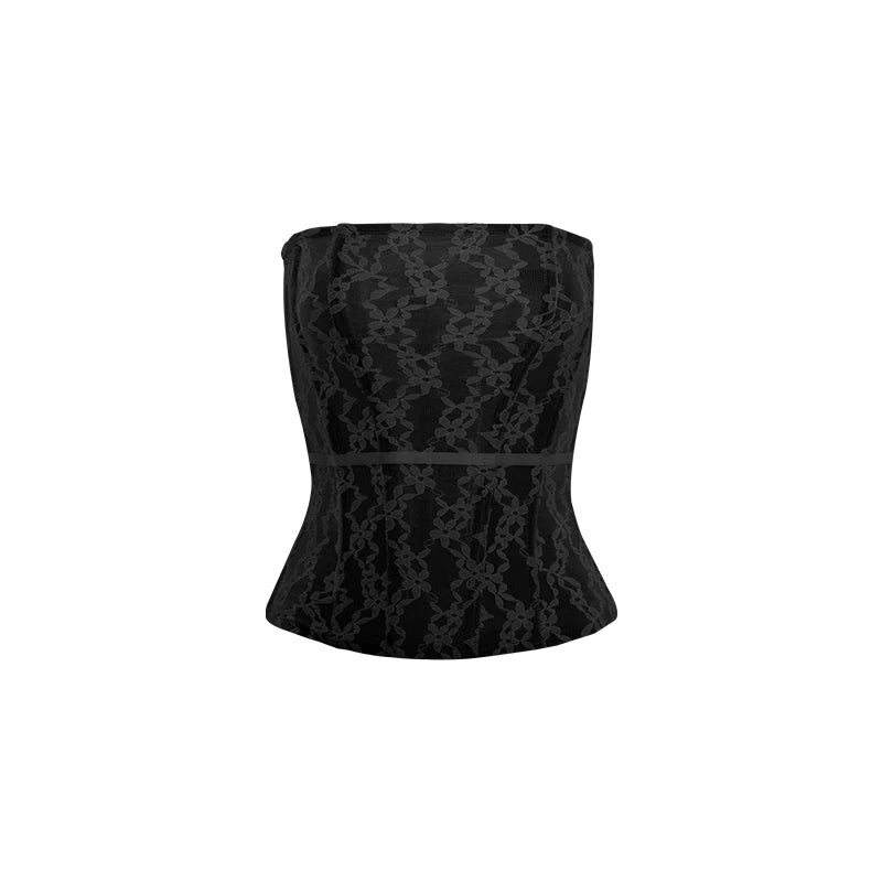 Audwyn Jacquard Lace Mesh Slim Fit Tube Top