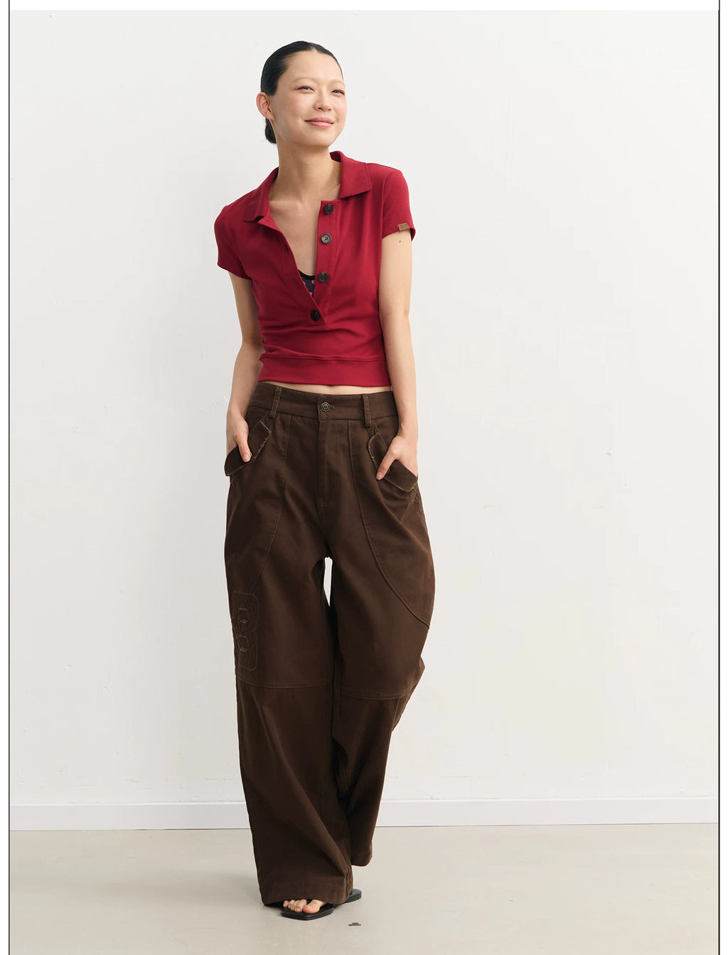 LINY LIBERTY Vintage V-neck Slim Waist and Thin Tee