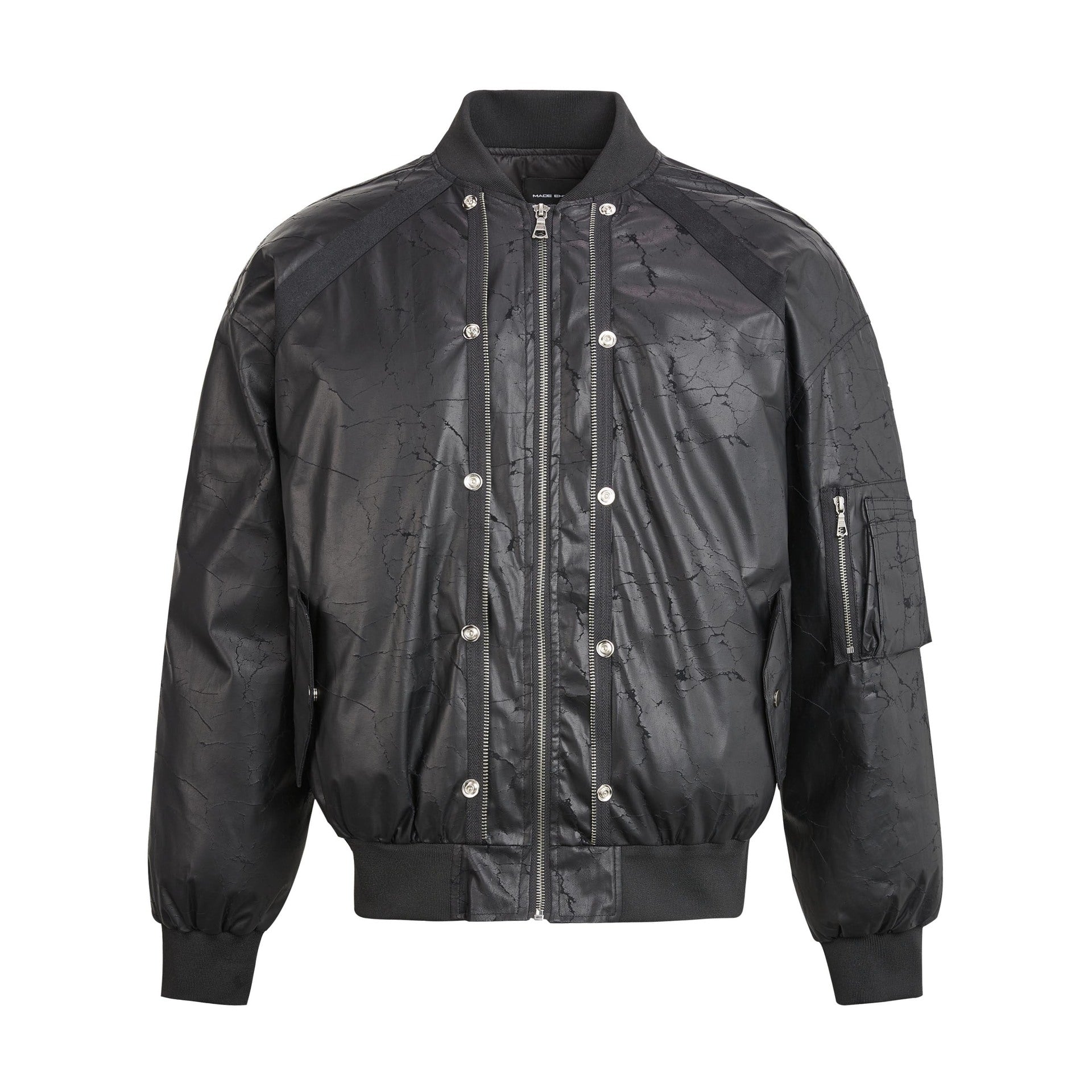 MADEEXTREME PU Crack Old Black Flying Suit Jacket