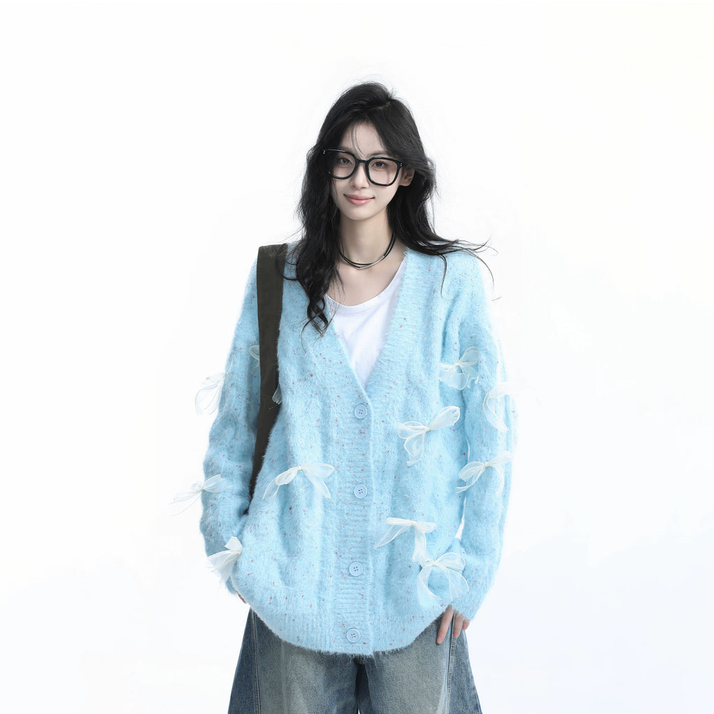 Zuocisankon Bow Lazy Loose Knitted Sweater