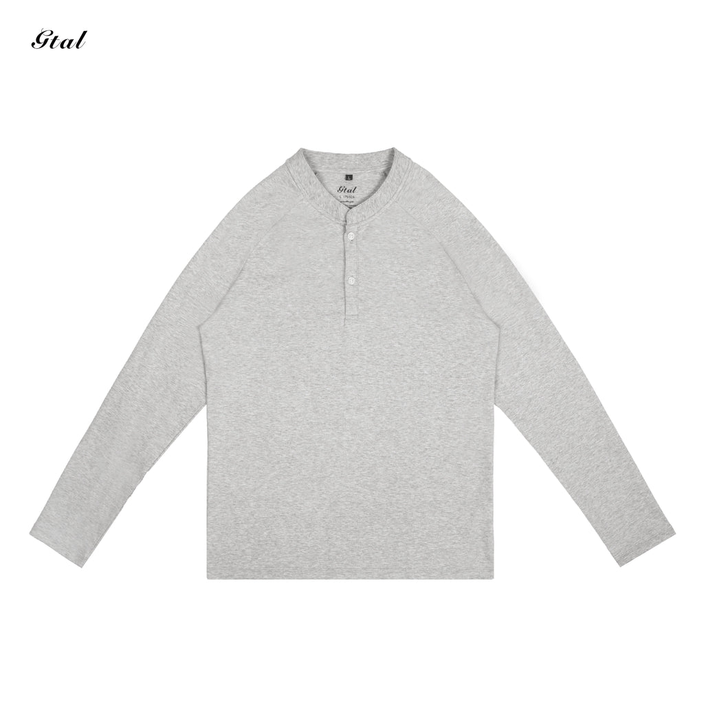 GTAL Casual Henry Collar Embroidered Long Sleeve