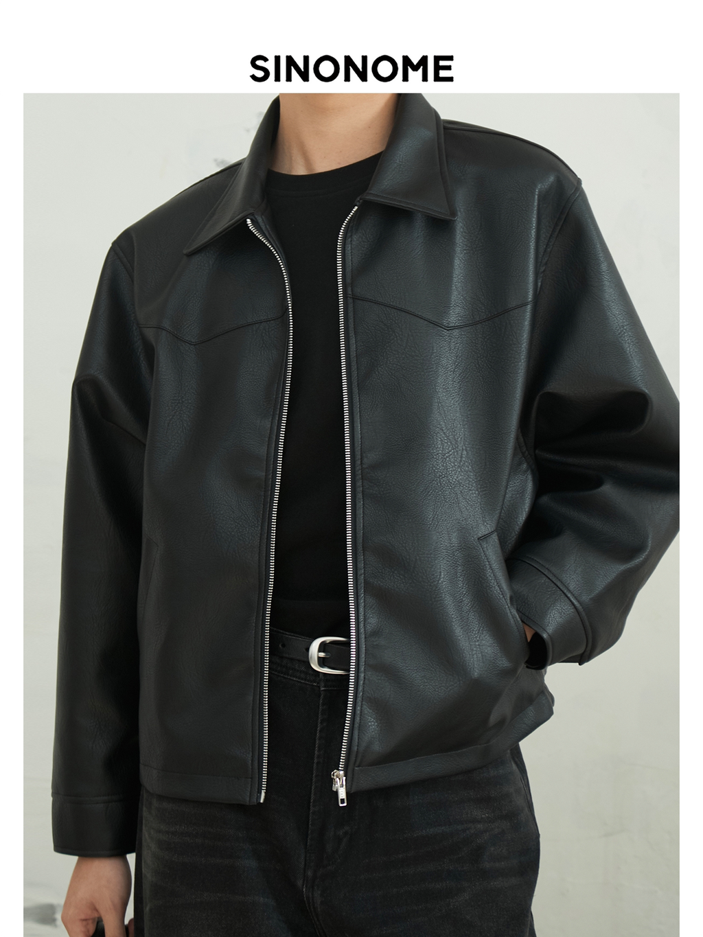 SINONOME faux PU short leather jacket cleanfit