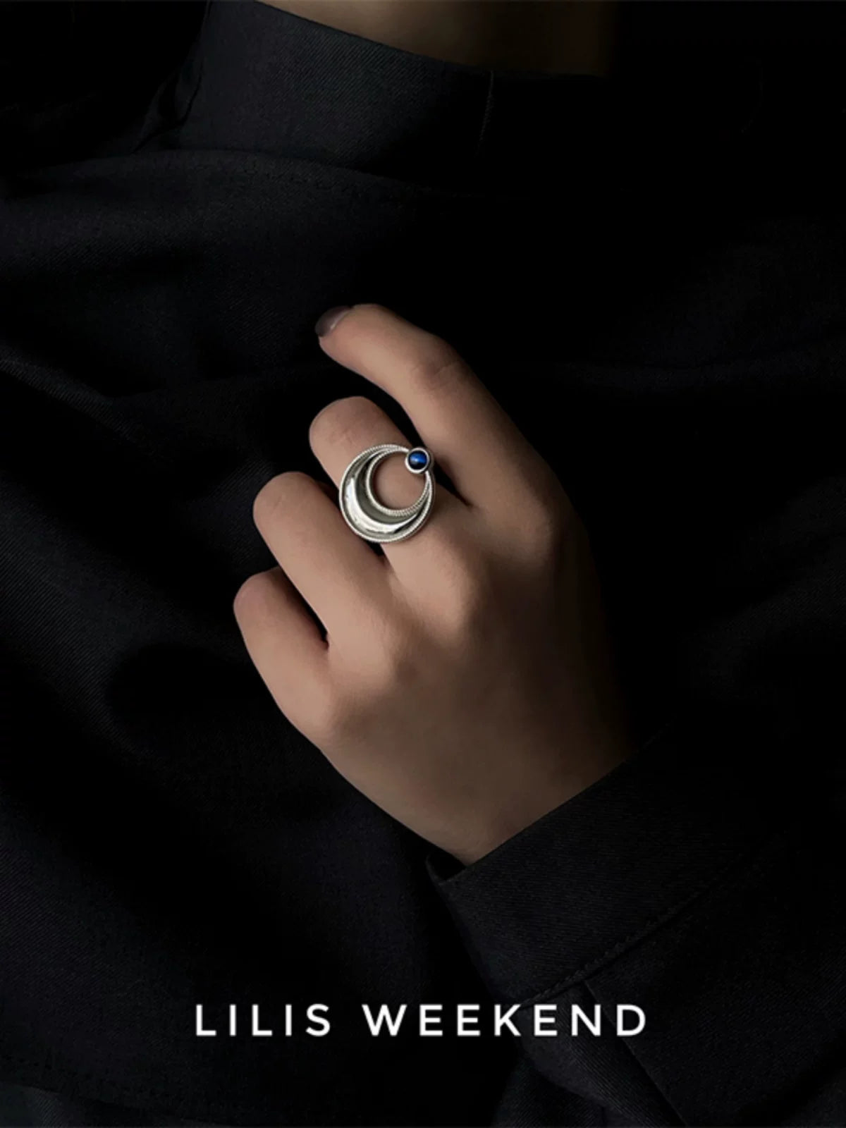 Lilis Weekend Curved Moon Blue Opal Open Ring