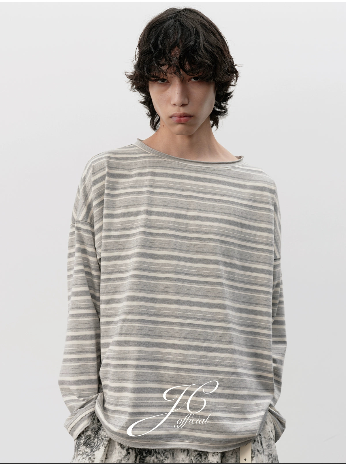 JCAESAR Casual Striped Curled Long Sleeve
