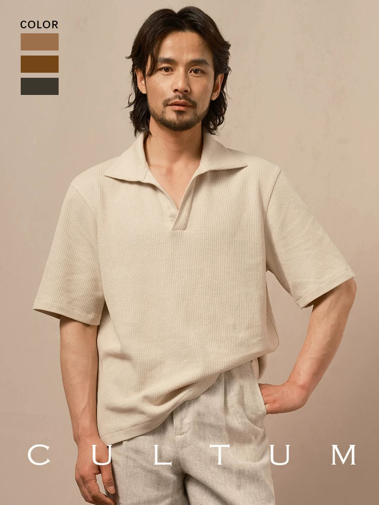 CULTUM Soft and Light Three-dimensional Striped Breathable Knitted Tee