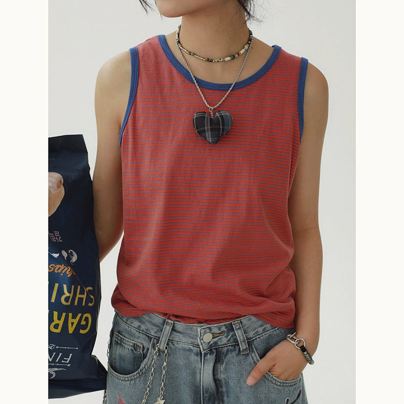 STILLYOU Vintage Striped Crew Neck Sleeveless Vest