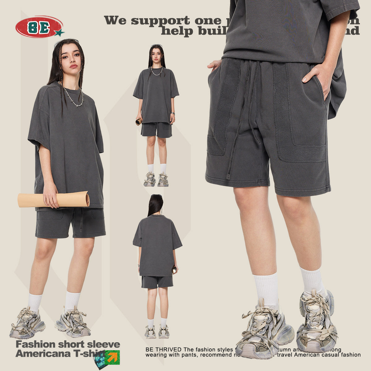 BE heavy washed five-point pants Shorts