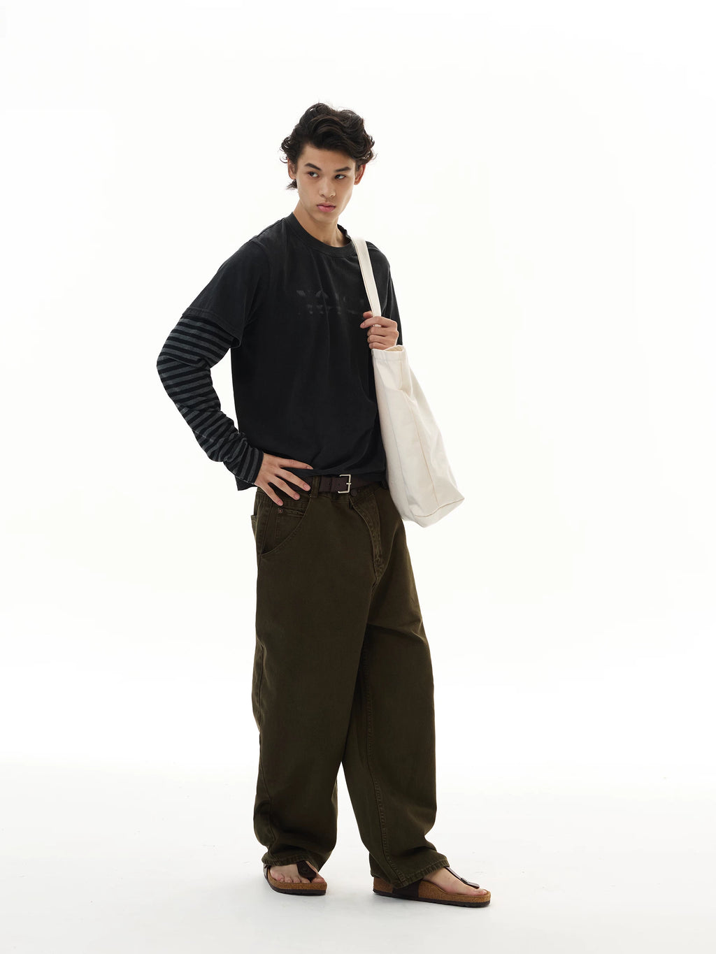 WLNEXT Fake Two-piece Striped Casual Long Sleeve