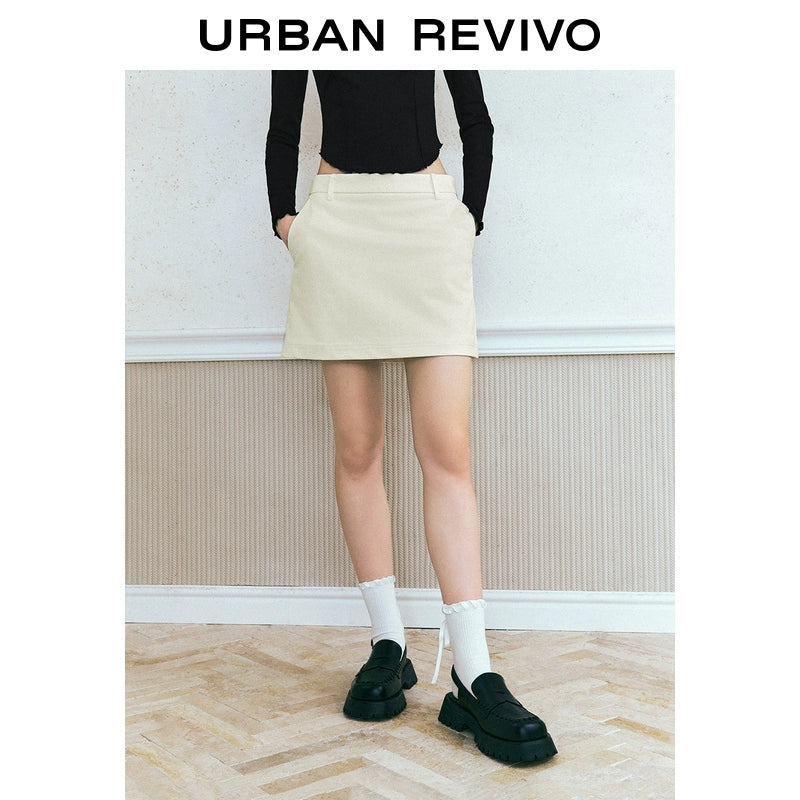 URBAN REVIVO Workplace Commuter Solid Color Zip Skirt
