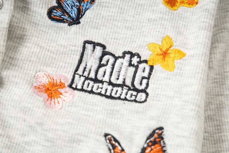 Kenvibe Vintage Alphabet Butterfly Embroidery Fake Two Piece Long Sleeve