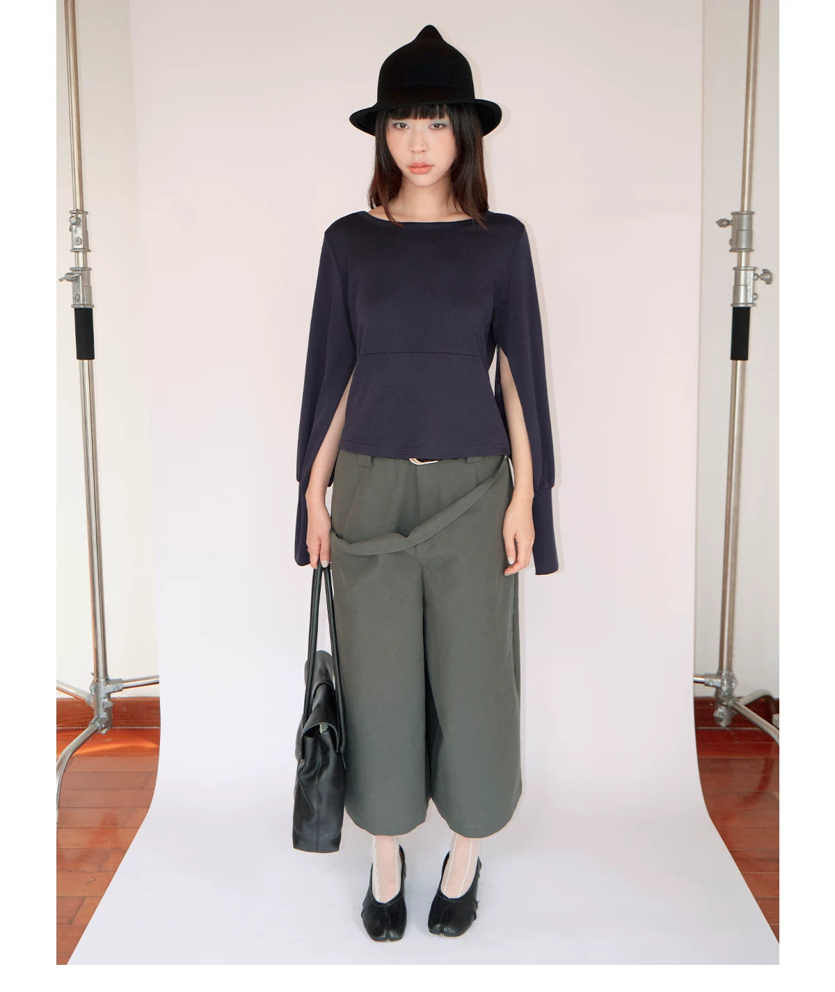 FUNKYFUN Contrast Color Loose Eight-point Trousers