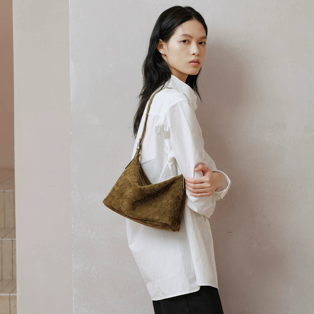 AVALEA Vintage Suede Woven Shoulder Messenger Bag